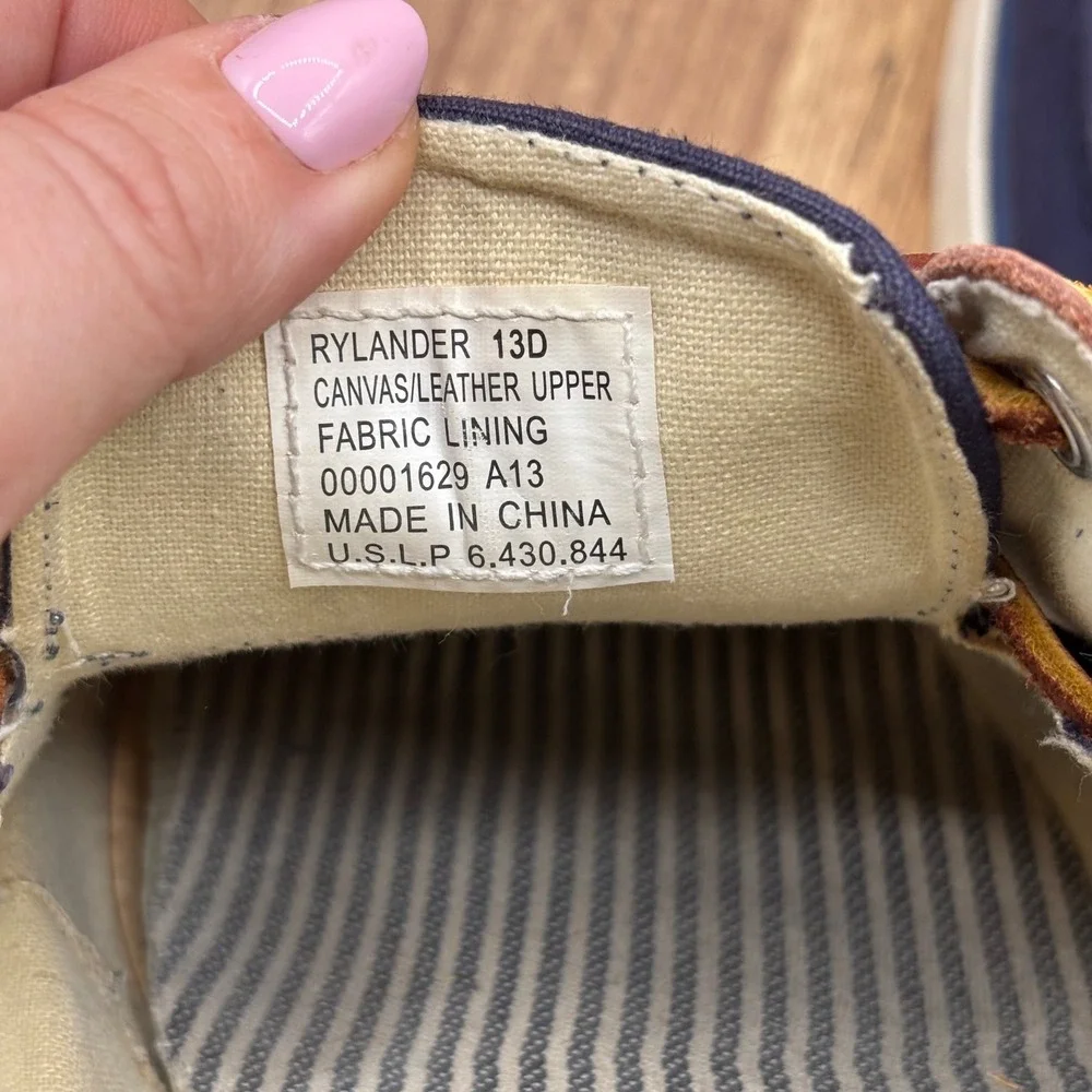 Polo Ralph Lauren Rylander Boat Shoe Navy Brown Men Size 13 D Canvas Leather